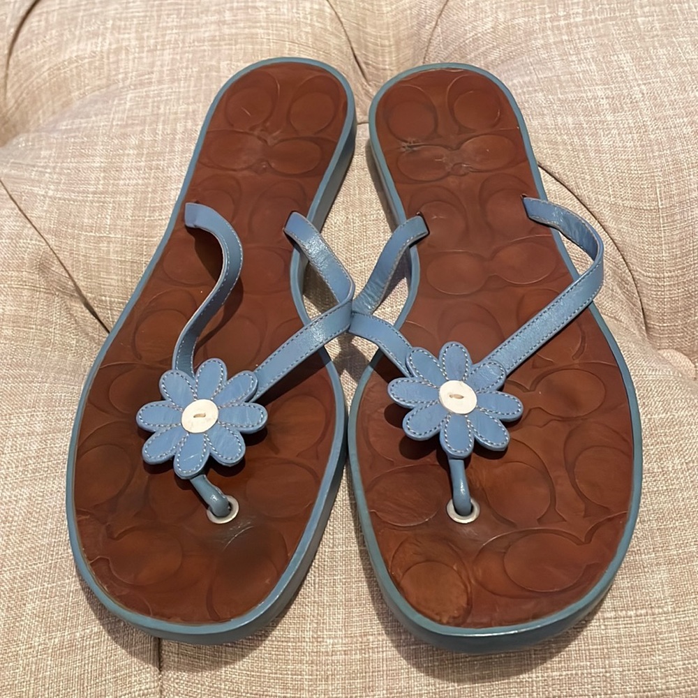 Coach blue flower flip flop sandal